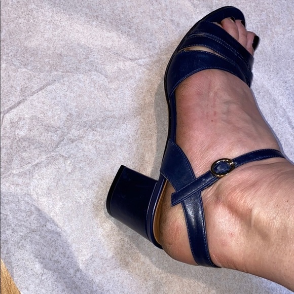 Fratelli Rossetti Sz 39 Low Block Heel Navy Leather Open Toe Sandals - Picture 12 of 12